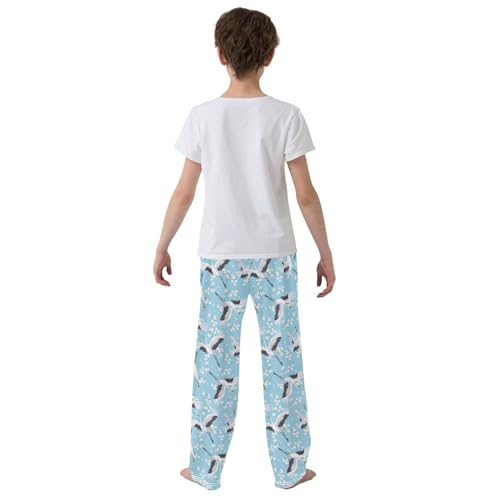 Fly Crane Bird Flowers Boys Long Pants Soft Trousers Elastic Waist Kids Lounge Bottoms with Pockets S-XL3