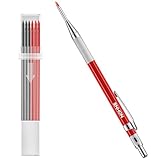 Enhon 2mm Mechanical Carpenter Pencil Set with 12 Marker Refills and Sharpener, Woodworking Marking Tool Solid Deep Hole Construction Pencil, Extended Needle-Nose Tip for Use in Jobs (Black, Red)