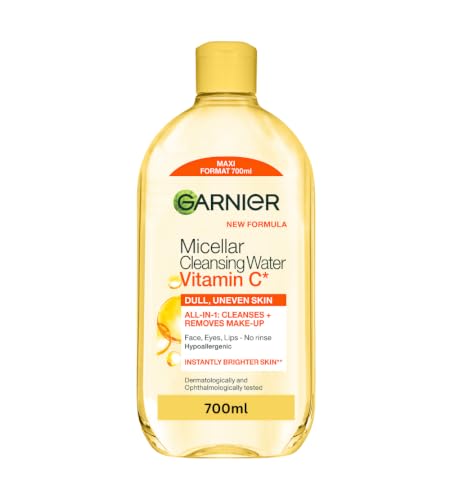 Garnier Micellar Vitamin C Cleansing Water 700ml Gentle face Cleanser & Makeup Remover Hypoallergenic. Vegan Formula Suitable For Dull And Uneven Skin Brightening Formula Dermatologically Tested