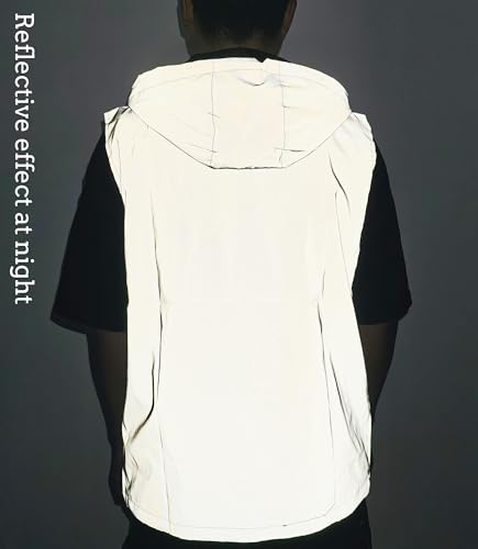 LZLRUN Men's Fully Reflective Vest with Hood Fashion Hip Hop Sleeveless Jacket Street Rave2