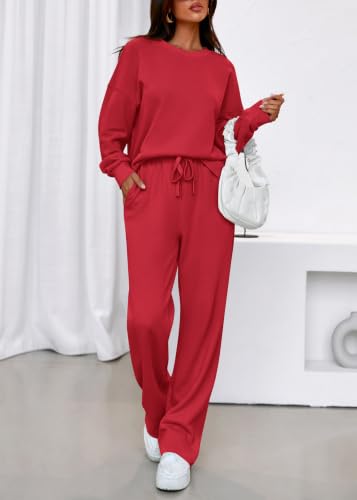 KIRUNDO Sweatsuits 2 Piece Outfit Matching Lounge Sweat Set(Red, S) - image 4