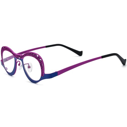 Image of FONEX Colorful Pure Titanium Glasses Frame Women Retro Round Eyeglasses
