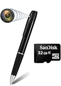 M & V Solutions V8 Wireless 1080p Full HD Video and Audio Recording 4k Portable Mini Slim Body Pen Camera with 32GB Memory Card with 75 Minutes Pen Battery Life, for Home, Office and Classroom, Black
