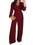 Pink Queen Evening Jumpsuits for Women Classy Wide Leg Long Pants Romper Semi Formal Outfits Burgundy M