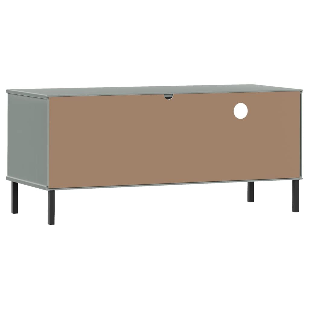 Oslo - Mobile TV grigio con gambe in metallo in legno di pino massiccio, 106 x 40 x 46,5 cm, con 1 cassetto, porta, spazio per soggiorno, credenza