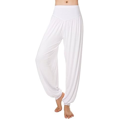 Cliont Super Soft Modal Spandex Harem Yoga Pilates Pants Fitness Workout Pants White Cover