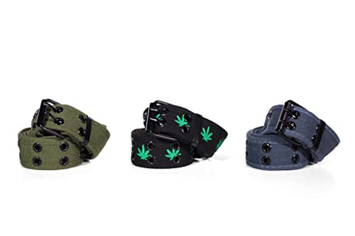 Casual Unisex Cotton Canvas Belt - Double Hole Grommet Web Belt for Men and Women -3 Pack