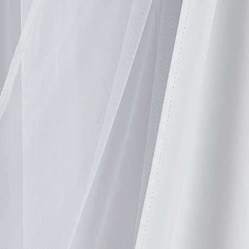 Image of Bujasso White Full Blackout Curtain Panels with Sheer Overlay Mix and Match Double Layer Thermal Insulated Window Treatment Set for Living Room White Drapes with Tiebacks Grommet Top 37 inch Wx63 Lx2