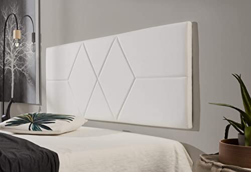 ECCOX - Tête de Lit en Similicuir Résistant aux Taches Deux Diamants - Tête de Lit Rembourrée en Similicuir avec Rembourrage en Mousse et Renfort du Dossier - Lit 140-152x57x5 cm Blanc