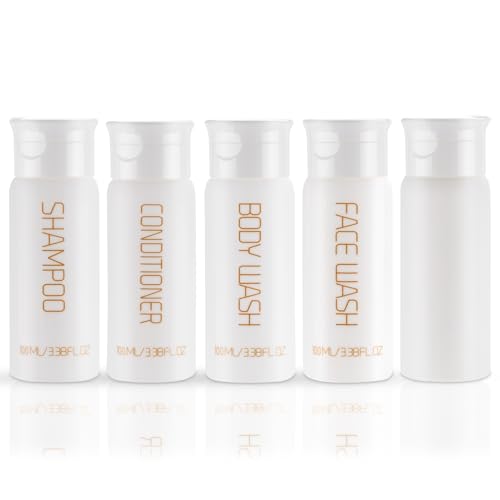 Travel Bottles for Toiletries 5 PCS 3.38 oz TSA Approved Travel Size Containers for Toiletries Leak-proof Shampoo and Conditioner Bottles Refillable Plastic Squeeze Bottle Travel Essentials