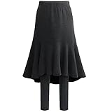 [1/2style] ニブンノイチスタイル スカート レギンス 付き 裏 起毛 なし レイヤード 一体型 パンツ ミックス タイツ レディース (M, グレー,ボアなし)