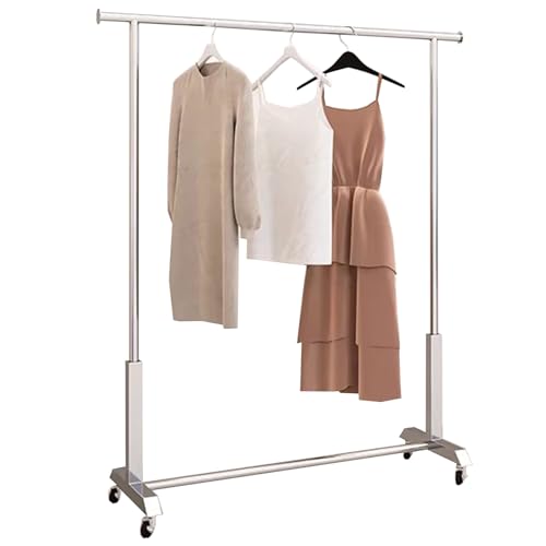 Percheros burro Estante De Ropa De Acero Inoxidable, Carga 59 Kg, Perchero Resistente Con Ruedas, Barra Para Ropa Comercial Para Dormitorios Y Boutiques, Fácil De Montar, Plateado(Size:150X40X160CM)