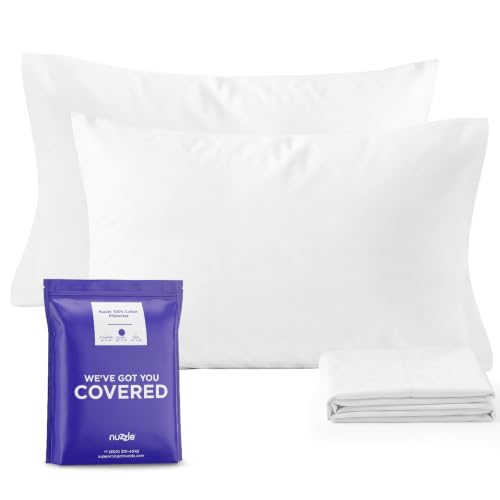 Image of Nuzzle Pillow Cases Queen Size Set of 2, 100% Cotton Pillowcases with Envelope Closure, Pillow Covers with 500 Thread Count, Hotel Quality, Soft and Breathable, White(Pillows Not Included)