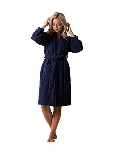 Image of Luxurious Turkish Terry Kimono Collar Super-Soft Terry Absorbent Bathrobes for Women