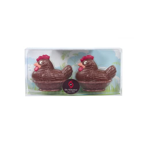 De Schutter | Étui à figurines de Pâques en chocolat au lait | Poules décoratives - Total 50 Gr. | Oeufs de Pâques en chocolat | Chocolats artisanaux cadeaux