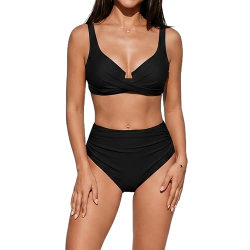 Amexo Bikinis Mujer Push Up Conjunto de Bikini Cintura Alta Braga Alta Traje de Baño Dos Piezas Sexy Diseño Cruzado Bañador Playa Verano (FR/ES, Letras, L, Regular, Regular)