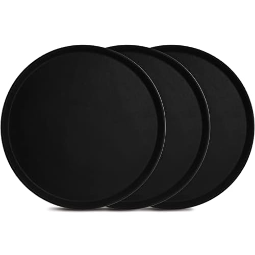 TOPZEA 3 Pack Large Restaurant Serving Tray, 16 Inch Plastic Round Server Tray, Non-Skid Bar Drink Trays Cafeteria Buffet Food Service Trays for Coffee Table, Hotel, Party