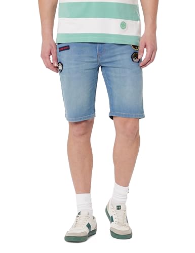 Image of The Indian Garage Co Men Slim Fit Solid Mid-Rise Denim Shorts