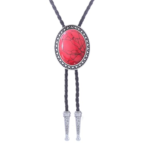 Image of Jeilwiy Bolo Tie for Men Real Stone Westwern Cowboy Ties Silver Bolos Women Leather Necktie Gift for Birthday Christmas
