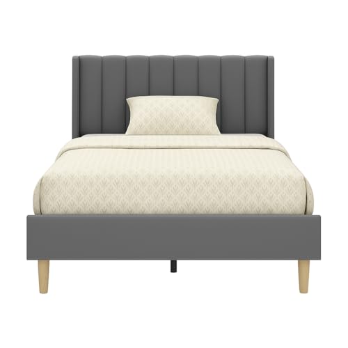 Image of Metal Upholstered Bed King Size Without Storage | Wooden King Size Cot with Headboard | Double Size Bed for Bedroom | Palang Furniture for Guest Room & Hotels, Grey, (Grey)
