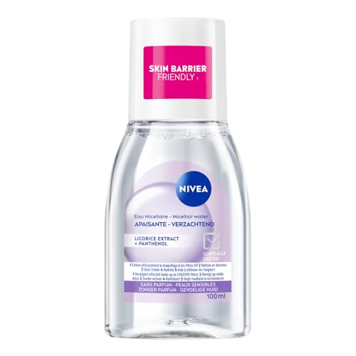 NIVEA - Eau Micellaire Apaisante - Efficacité Waterproof - Visage, Yeux, Lèvres - Nettoie & Démaquille - Peau Fraîche, Hydratée & Apaisée - Micelles & Acide Aminé - Peaux Sensibles - 100 ml