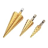 YWBL-WH 3-teiliger Hochgeschwindigkeitsstahl-Stufenkegelbohrer, Sechskantschaft-Beschichtungsbohrer mit Einzigartiger Stufenstruktur, Zum Schneiden von Löchern in Stahl, Bronze,