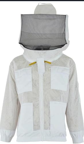 UVJRVG Unisex-Bienenschutz, 3-lagig, ultra-belüftet, Sicherheitsschutz, Imkerjacke, runder Schleier, mit kostenlosen Handschuhen, Größe 3XL, Weiß