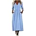 Cotton Linen Casual Dress for Women 3/4 Sleeve V Neck Button Loose Fit Dress Business Casual Fashion Midi Dresses S-2XL Blue