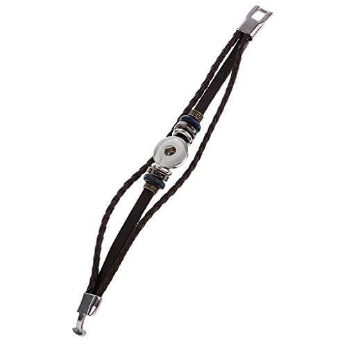 Image of zalati Leather Bracelet with Braided Metal Retro Bangles DIY Fit 18mm Snap for Charms Style