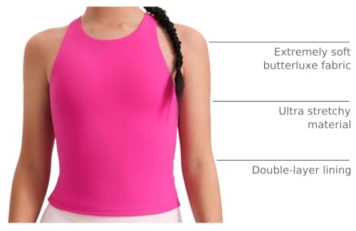 Image of CRZ YOGA Girls Butterluxe Double Lined Tank Top | Dance, Extremely Soft, Tight Fit, Waist Length, High Neck, Athletic, Sleeveless Shirts for Teen