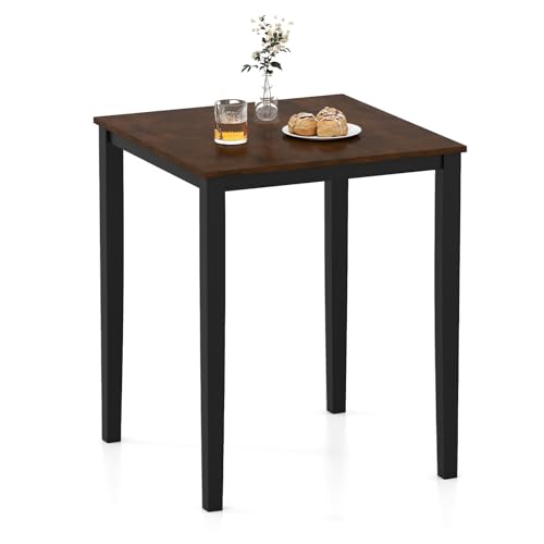 Giantex Square Dining Table for 2-4 30x30x36 Kitchen Table with Solid Rubber Wood Frame 220lbs Capacity Space-Saving Dinner Tables for Small Space Dining Room Living Room Pub (Brown + Black)