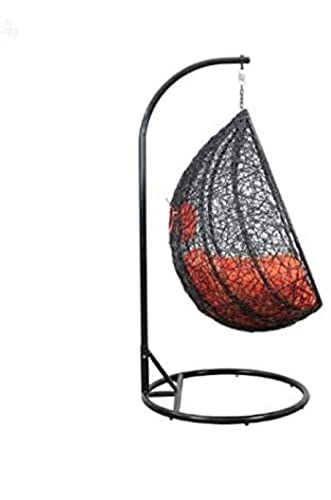 Image of Single Seater Swing Chair with Stand and Cushion Hammock Swing for Adult Outdoor Indoor Garden Living Room Balcony Hanging Chair (Brown Orange)