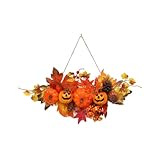 玄関用秋リース 人工カボチャ秋リース ハロウィン飾り 装飾 壁掛け式 紅葉 カボチャ ガーデニング フラワーフープ 感謝祭 お祝い ハロウィン 秋 季節飾り 玄関 壁 ドア お店 室内用 イベント パーティー グッズ (A)