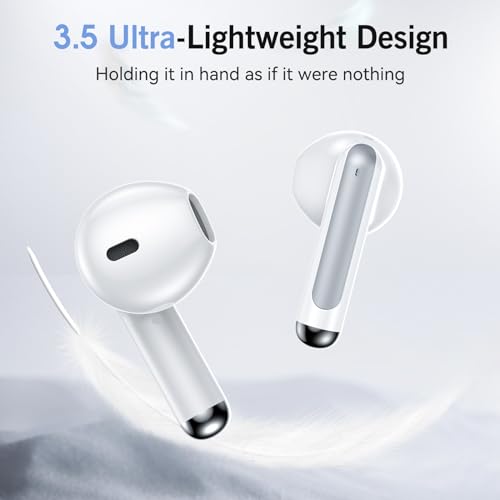 Auriculares Inalámbricos, Estéreo Hi-Fi 5.3 con 4 Micrófonos HD, Auriculares Bluetooth 50 Horas, Pantalla LED, USB-C, Impermeables IP7, Blanco