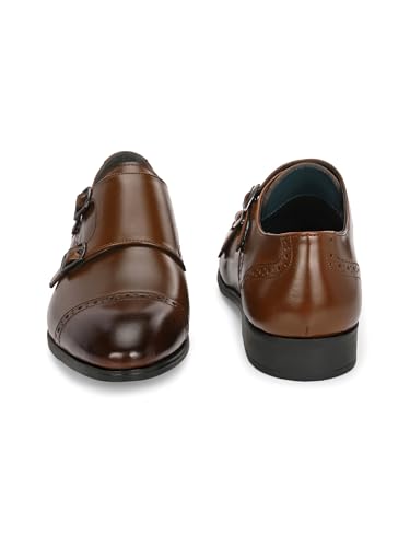 Image of San Frissco Men's Formal Monks Shoes with Buckle Perforated Letherette Double Strap Lace-Up Business Shoes for Office /Comfortable Footwear with Non-Slip TPR Sole for Wedding and Parties