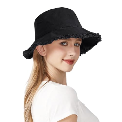 AYPOW Chapeau Anti UV Femme, Chapeau de Pêche Réversible a Protection Solaire en Coton, Respirant Pliable Style Bob Bucket Hat Casquette Été Unisexe Filles...