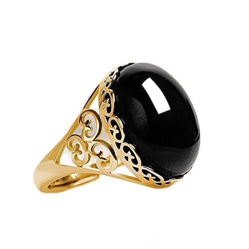 Fashionable Lady Adjustable Natural Agate Onyx Stone Ring Emerald Vintage Inlaid Female Ring Wedding Engagement Jewelry 925 Sterling Silver Crystal Quartz Gemstone Stone Ring Jewelry Gift （Black）