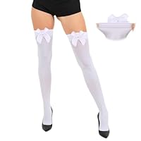 1 Paar weiße Kniestrümpfe mit Schleife, elastische Damenstrümpfe, Schleifenstrümpfe, Bekleidungszubehör, oberschenkelhohe Kniestrümpfe, geeignet für Halloween, Weihnachten, Date-Events, Partys usw