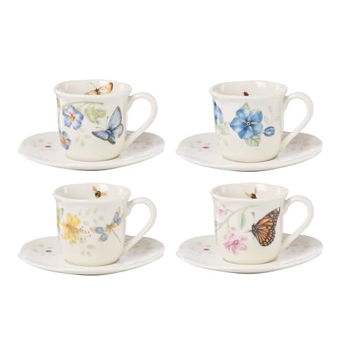 Image of Lenox 897806 Butterfly Meadow Espresso Cup & Saucer, Set Of 4, Service For 4