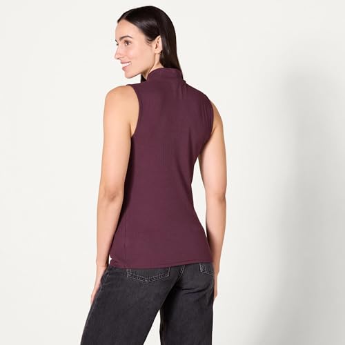 Image of Amazon Essentials Women's Mock-Neck Slim-Fit Ribbed Knit Cotton Sleeveless Top