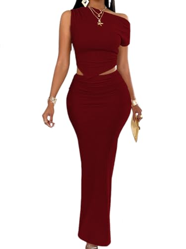 Image of BARASA Two Piece Sets For Women Summer One Shoulder Tops Bodycon Maxi Skirt Set Vacation Sexy Outfits DSA75