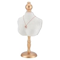 PH PandaHall Velvet Necklace Display Stand, 3D Jewellery Bust Mannequin Organizer White Necklace Holder with Gold Base for Home Boutique Retail Store Exhibition Decoration, 1pc, 35cm in Height