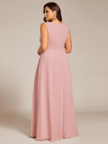 Image of Ever-Pretty Plus Women's Round Neck Sleeveless Empire Waist Maxi Plus Size Formal Gowns Bridesmaid Dresses