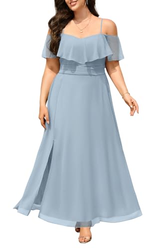 Image of Pinup Fashion Women Plus Size Bridesmaid Dresses - Off The Shoulder Formal Wedding Guest Bridal Shower Long Dress