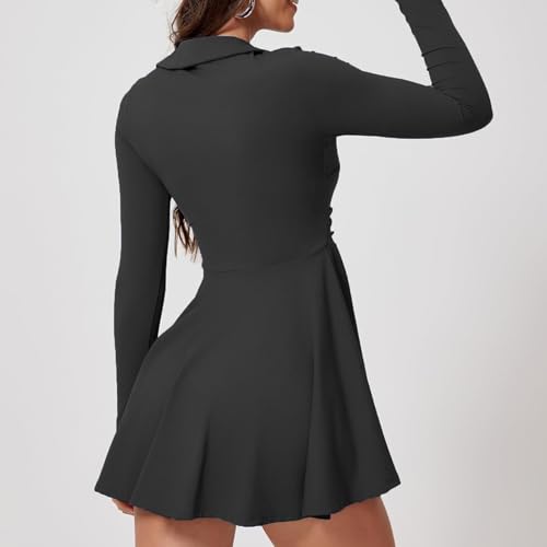 Womens Golf Tennis Dress Athletic Workout Sports Active Long Sleeve Dresses with Shorts Pockets Cute Summer Outfits2
