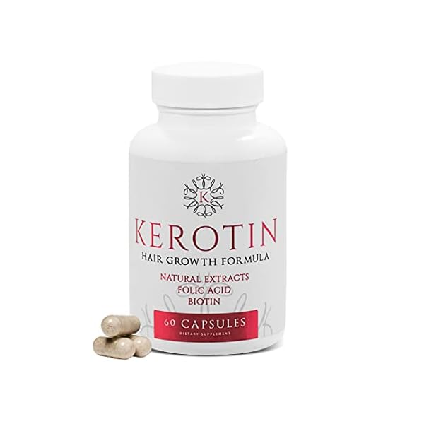 Kerotin Hair Growth Vitamins, Biotin Supplement, DHT Blocker, Collagen Stimulator, for Hair Loss Support, Nail & Skin Care, Includes Saw Palmetto, Vitamin D3 & More - 60 Pills (1 Month Supply)