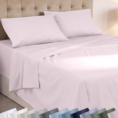 Image of Super Soft 100% Cotton Full Size Bed Sheet Set, 4 Pc Set, Pink | Lightweight & Breathable For Hot Sleepers, 14 inch Deep Pocket, All-Around Elastic, Durable, Easy Care, OekoTex Certified