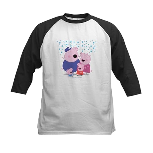 CafePress Peppa Pig Family Laughing Baseball Jersey Kids Cotton Baseball Jersey, 3/4 Raglan Sleeve Shirt Black/White