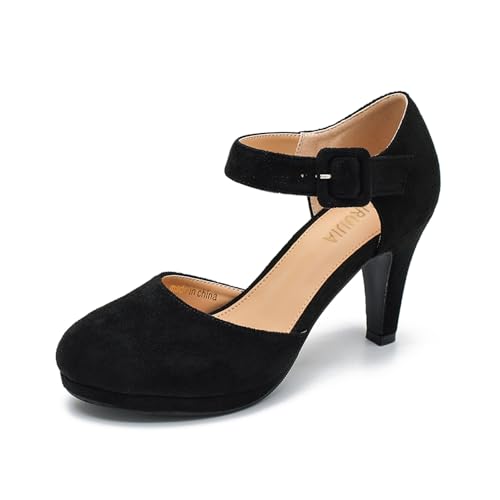 LIURUIJIA Women's D'Orsay High Heel Ankle Strap Dress Shoes - Closed Toe Platform Retro Heels for Wedding, Office, Party