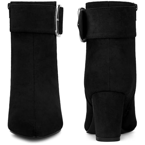 Perphy Square Buckle Chunky Heels Pointed Toe Ankle Boots for Women3